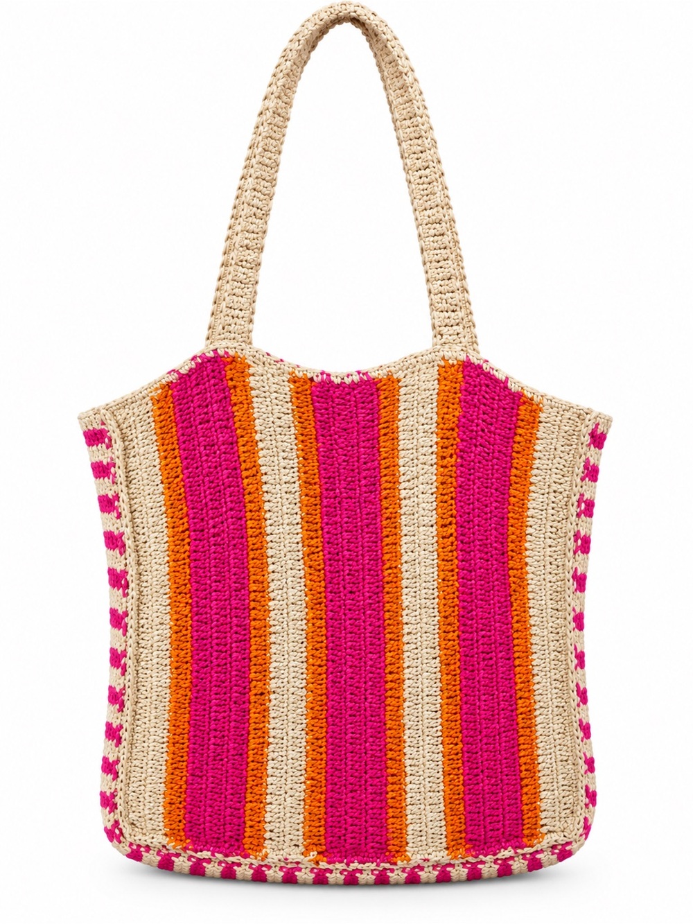 Woven Boho Tote Pink Rust Orange Cream Striped Artisan Eclectic Fall Bag - Picture 3 of 12